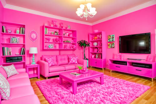 photo from pinterest of hot pink-style interior designed (living room interior) with occasional tables and televisions and bookshelves and plant and sofa and electric lamps and coffee tables and furniture. . with barbie sofa and barbie chairs and barbie bold rosy hues like fuchsia and magenta and barbie style interior and barbie closet and hot pink barbie colors and hot pink barbie walls and barbie plastic interior. . cinematic photo, highly detailed, cinematic lighting, ultra-detailed, ultrarealistic, photorealism, 8k. trending on pinterest. hot pink interior design style. masterpiece, cinematic light, ultrarealistic+, photorealistic+, 8k, raw photo, realistic, sharp focus on eyes, (symmetrical eyes), (intact eyes), hyperrealistic, highest quality, best quality, , highly detailed, masterpiece, best quality, extremely detailed 8k wallpaper, masterpiece, best quality, ultra-detailed, best shadow, detailed background, detailed face, detailed eyes, high contrast, best illumination, detailed face, dulux, caustic, dynamic angle, detailed glow. dramatic lighting. highly detailed, insanely detailed hair, symmetrical, intricate details, professionally retouched, 8k high definition. strong bokeh. award winning photo.