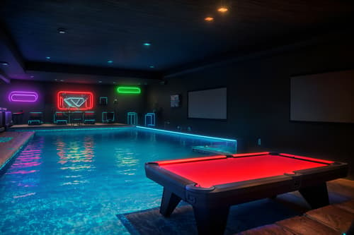 photo from pinterest of gaming room-style designed (outdoor pool area ) with pool lounge chairs and pool and pool lights and pool lounge chairs. . with gaming chair and speakers and dark walls and neon lights and multiple displays and computer desk with computer displays and keyboard and dark room and purple and red lights. . cinematic photo, highly detailed, cinematic lighting, ultra-detailed, ultrarealistic, photorealism, 8k. trending on pinterest. gaming room design style. masterpiece, cinematic light, ultrarealistic+, photorealistic+, 8k, raw photo, realistic, sharp focus on eyes, (symmetrical eyes), (intact eyes), hyperrealistic, highest quality, best quality, , highly detailed, masterpiece, best quality, extremely detailed 8k wallpaper, masterpiece, best quality, ultra-detailed, best shadow, detailed background, detailed face, detailed eyes, high contrast, best illumination, detailed face, dulux, caustic, dynamic angle, detailed glow. dramatic lighting. highly detailed, insanely detailed hair, symmetrical, intricate details, professionally retouched, 8k high definition. strong bokeh. award winning photo.