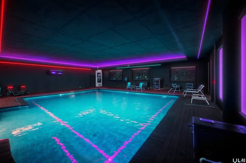 photo from pinterest of gaming room-style designed (outdoor pool area ) with pool lounge chairs and pool and pool lights and pool lounge chairs. . with gaming chair and speakers and dark walls and neon lights and multiple displays and computer desk with computer displays and keyboard and dark room and purple and red lights. . cinematic photo, highly detailed, cinematic lighting, ultra-detailed, ultrarealistic, photorealism, 8k. trending on pinterest. gaming room design style. masterpiece, cinematic light, ultrarealistic+, photorealistic+, 8k, raw photo, realistic, sharp focus on eyes, (symmetrical eyes), (intact eyes), hyperrealistic, highest quality, best quality, , highly detailed, masterpiece, best quality, extremely detailed 8k wallpaper, masterpiece, best quality, ultra-detailed, best shadow, detailed background, detailed face, detailed eyes, high contrast, best illumination, detailed face, dulux, caustic, dynamic angle, detailed glow. dramatic lighting. highly detailed, insanely detailed hair, symmetrical, intricate details, professionally retouched, 8k high definition. strong bokeh. award winning photo.