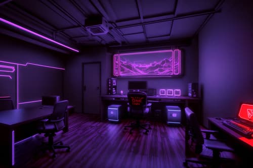 photo from pinterest of gaming room-style interior designed (onsen interior) . with purple and red lights and at night and dark room and purple, red and blue fade light and dark walls and neon letters on wall and neon lights and computer desk with computer displays and keyboard. . cinematic photo, highly detailed, cinematic lighting, ultra-detailed, ultrarealistic, photorealism, 8k. trending on pinterest. gaming room interior design style. masterpiece, cinematic light, ultrarealistic+, photorealistic+, 8k, raw photo, realistic, sharp focus on eyes, (symmetrical eyes), (intact eyes), hyperrealistic, highest quality, best quality, , highly detailed, masterpiece, best quality, extremely detailed 8k wallpaper, masterpiece, best quality, ultra-detailed, best shadow, detailed background, detailed face, detailed eyes, high contrast, best illumination, detailed face, dulux, caustic, dynamic angle, detailed glow. dramatic lighting. highly detailed, insanely detailed hair, symmetrical, intricate details, professionally retouched, 8k high definition. strong bokeh. award winning photo.
