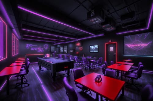photo from pinterest of gaming room-style interior designed (coffee shop interior) . with purple, red and blue fade light and gaming chair and speakers and computer desk with computer displays and keyboard and dark walls and dark room and purple and red lights and multiple displays. . cinematic photo, highly detailed, cinematic lighting, ultra-detailed, ultrarealistic, photorealism, 8k. trending on pinterest. gaming room interior design style. masterpiece, cinematic light, ultrarealistic+, photorealistic+, 8k, raw photo, realistic, sharp focus on eyes, (symmetrical eyes), (intact eyes), hyperrealistic, highest quality, best quality, , highly detailed, masterpiece, best quality, extremely detailed 8k wallpaper, masterpiece, best quality, ultra-detailed, best shadow, detailed background, detailed face, detailed eyes, high contrast, best illumination, detailed face, dulux, caustic, dynamic angle, detailed glow. dramatic lighting. highly detailed, insanely detailed hair, symmetrical, intricate details, professionally retouched, 8k high definition. strong bokeh. award winning photo.