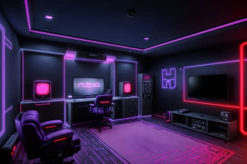 photo from pinterest of gaming room-style exterior designed (house exterior exterior) . with purple, red and blue fade light and neon lights and at night and computer desk with computer displays and keyboard and neon letters on wall and dark walls and multiple displays and purple and red lights. . cinematic photo, highly detailed, cinematic lighting, ultra-detailed, ultrarealistic, photorealism, 8k. trending on pinterest. gaming room exterior design style. masterpiece, cinematic light, ultrarealistic+, photorealistic+, 8k, raw photo, realistic, sharp focus on eyes, (symmetrical eyes), (intact eyes), hyperrealistic, highest quality, best quality, , highly detailed, masterpiece, best quality, extremely detailed 8k wallpaper, masterpiece, best quality, ultra-detailed, best shadow, detailed background, detailed face, detailed eyes, high contrast, best illumination, detailed face, dulux, caustic, dynamic angle, detailed glow. dramatic lighting. highly detailed, insanely detailed hair, symmetrical, intricate details, professionally retouched, 8k high definition. strong bokeh. award winning photo.