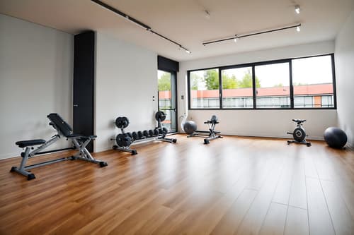 photo from pinterest of minimalist-style interior designed (fitness gym interior) with exercise bicycle and bench press and squat rack and dumbbell stand and crosstrainer and exercise bicycle. . with an open floor plan and functional furniture and focus on the shape, colour and texture of just a few of essential elements and lots of light and a monochromatic palette with colour used as an accent and clean lines and an open floor plan. . cinematic photo, highly detailed, cinematic lighting, ultra-detailed, ultrarealistic, photorealism, 8k. trending on pinterest. minimalist interior design style. masterpiece, cinematic light, ultrarealistic+, photorealistic+, 8k, raw photo, realistic, sharp focus on eyes, (symmetrical eyes), (intact eyes), hyperrealistic, highest quality, best quality, , highly detailed, masterpiece, best quality, extremely detailed 8k wallpaper, masterpiece, best quality, ultra-detailed, best shadow, detailed background, detailed face, detailed eyes, high contrast, best illumination, detailed face, dulux, caustic, dynamic angle, detailed glow. dramatic lighting. highly detailed, insanely detailed hair, symmetrical, intricate details, professionally retouched, 8k high definition. strong bokeh. award winning photo.