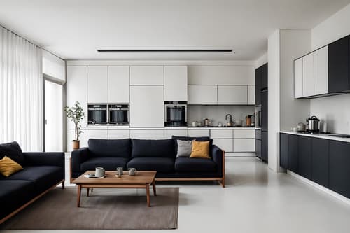 photo from pinterest of minimalist-style interior designed (kitchen living combo interior) with coffee tables and chairs and occasional tables and stove and worktops and refrigerator and furniture and sofa. . with lots of light and functional furniture and focus on the shape, colour and texture of just a few of essential elements and clean lines and an open floor plan and a monochromatic palette with colour used as an accent and lots of light. . cinematic photo, highly detailed, cinematic lighting, ultra-detailed, ultrarealistic, photorealism, 8k. trending on pinterest. minimalist interior design style. masterpiece, cinematic light, ultrarealistic+, photorealistic+, 8k, raw photo, realistic, sharp focus on eyes, (symmetrical eyes), (intact eyes), hyperrealistic, highest quality, best quality, , highly detailed, masterpiece, best quality, extremely detailed 8k wallpaper, masterpiece, best quality, ultra-detailed, best shadow, detailed background, detailed face, detailed eyes, high contrast, best illumination, detailed face, dulux, caustic, dynamic angle, detailed glow. dramatic lighting. highly detailed, insanely detailed hair, symmetrical, intricate details, professionally retouched, 8k high definition. strong bokeh. award winning photo.