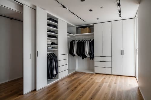 photo from pinterest of minimalist-style interior designed (walk in closet interior) . with an open floor plan and clean lines and a monochromatic palette with colour used as an accent and functional furniture and focus on the shape, colour and texture of just a few of essential elements and lots of light and an open floor plan. . cinematic photo, highly detailed, cinematic lighting, ultra-detailed, ultrarealistic, photorealism, 8k. trending on pinterest. minimalist interior design style. masterpiece, cinematic light, ultrarealistic+, photorealistic+, 8k, raw photo, realistic, sharp focus on eyes, (symmetrical eyes), (intact eyes), hyperrealistic, highest quality, best quality, , highly detailed, masterpiece, best quality, extremely detailed 8k wallpaper, masterpiece, best quality, ultra-detailed, best shadow, detailed background, detailed face, detailed eyes, high contrast, best illumination, detailed face, dulux, caustic, dynamic angle, detailed glow. dramatic lighting. highly detailed, insanely detailed hair, symmetrical, intricate details, professionally retouched, 8k high definition. strong bokeh. award winning photo.