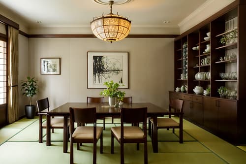 photo from pinterest of japanese design-style interior designed (dining room interior) with bookshelves and dining table chairs and vase and plant and dining table and painting or photo on wall and light or chandelier and table cloth. . with . . cinematic photo, highly detailed, cinematic lighting, ultra-detailed, ultrarealistic, photorealism, 8k. trending on pinterest. japanese design interior design style. masterpiece, cinematic light, ultrarealistic+, photorealistic+, 8k, raw photo, realistic, sharp focus on eyes, (symmetrical eyes), (intact eyes), hyperrealistic, highest quality, best quality, , highly detailed, masterpiece, best quality, extremely detailed 8k wallpaper, masterpiece, best quality, ultra-detailed, best shadow, detailed background, detailed face, detailed eyes, high contrast, best illumination, detailed face, dulux, caustic, dynamic angle, detailed glow. dramatic lighting. highly detailed, insanely detailed hair, symmetrical, intricate details, professionally retouched, 8k high definition. strong bokeh. award winning photo.