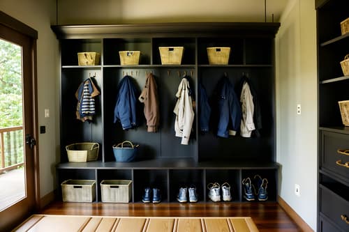 photo from pinterest of japanese design-style interior designed (mudroom interior) with storage baskets and a bench and cabinets and wall hooks for coats and storage drawers and shelves for shoes and cubbies and high up storage. . with . . cinematic photo, highly detailed, cinematic lighting, ultra-detailed, ultrarealistic, photorealism, 8k. trending on pinterest. japanese design interior design style. masterpiece, cinematic light, ultrarealistic+, photorealistic+, 8k, raw photo, realistic, sharp focus on eyes, (symmetrical eyes), (intact eyes), hyperrealistic, highest quality, best quality, , highly detailed, masterpiece, best quality, extremely detailed 8k wallpaper, masterpiece, best quality, ultra-detailed, best shadow, detailed background, detailed face, detailed eyes, high contrast, best illumination, detailed face, dulux, caustic, dynamic angle, detailed glow. dramatic lighting. highly detailed, insanely detailed hair, symmetrical, intricate details, professionally retouched, 8k high definition. strong bokeh. award winning photo.