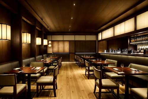 photo from pinterest of japanese design-style interior designed (restaurant interior) with restaurant bar and restaurant dining tables and restaurant chairs and restaurant decor and restaurant bar. . with . . cinematic photo, highly detailed, cinematic lighting, ultra-detailed, ultrarealistic, photorealism, 8k. trending on pinterest. japanese design interior design style. masterpiece, cinematic light, ultrarealistic+, photorealistic+, 8k, raw photo, realistic, sharp focus on eyes, (symmetrical eyes), (intact eyes), hyperrealistic, highest quality, best quality, , highly detailed, masterpiece, best quality, extremely detailed 8k wallpaper, masterpiece, best quality, ultra-detailed, best shadow, detailed background, detailed face, detailed eyes, high contrast, best illumination, detailed face, dulux, caustic, dynamic angle, detailed glow. dramatic lighting. highly detailed, insanely detailed hair, symmetrical, intricate details, professionally retouched, 8k high definition. strong bokeh. award winning photo.