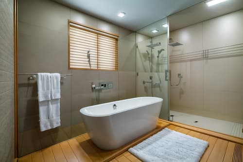 photo from pinterest of japanese design-style interior designed (bathroom interior) with waste basket and mirror and bathroom cabinet and bathtub and bath rail and shower and bathroom sink with faucet and bath towel. . with . . cinematic photo, highly detailed, cinematic lighting, ultra-detailed, ultrarealistic, photorealism, 8k. trending on pinterest. japanese design interior design style. masterpiece, cinematic light, ultrarealistic+, photorealistic+, 8k, raw photo, realistic, sharp focus on eyes, (symmetrical eyes), (intact eyes), hyperrealistic, highest quality, best quality, , highly detailed, masterpiece, best quality, extremely detailed 8k wallpaper, masterpiece, best quality, ultra-detailed, best shadow, detailed background, detailed face, detailed eyes, high contrast, best illumination, detailed face, dulux, caustic, dynamic angle, detailed glow. dramatic lighting. highly detailed, insanely detailed hair, symmetrical, intricate details, professionally retouched, 8k high definition. strong bokeh. award winning photo.