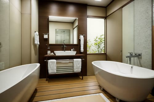 photo from pinterest of japanese design-style interior designed (bathroom interior) with waste basket and mirror and bathroom cabinet and bathtub and bath rail and shower and bathroom sink with faucet and bath towel. . with . . cinematic photo, highly detailed, cinematic lighting, ultra-detailed, ultrarealistic, photorealism, 8k. trending on pinterest. japanese design interior design style. masterpiece, cinematic light, ultrarealistic+, photorealistic+, 8k, raw photo, realistic, sharp focus on eyes, (symmetrical eyes), (intact eyes), hyperrealistic, highest quality, best quality, , highly detailed, masterpiece, best quality, extremely detailed 8k wallpaper, masterpiece, best quality, ultra-detailed, best shadow, detailed background, detailed face, detailed eyes, high contrast, best illumination, detailed face, dulux, caustic, dynamic angle, detailed glow. dramatic lighting. highly detailed, insanely detailed hair, symmetrical, intricate details, professionally retouched, 8k high definition. strong bokeh. award winning photo.