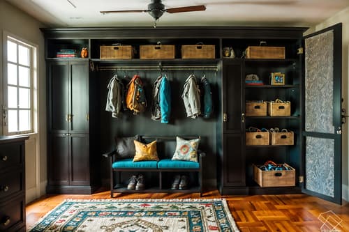 photo from pinterest of eclectic-style interior designed (drop zone interior) with lockers and a bench and high up storage and cabinets and shelves for shoes and cubbies and storage baskets and wall hooks for coats. . . cinematic photo, highly detailed, cinematic lighting, ultra-detailed, ultrarealistic, photorealism, 8k. trending on pinterest. eclectic interior design style. masterpiece, cinematic light, ultrarealistic+, photorealistic+, 8k, raw photo, realistic, sharp focus on eyes, (symmetrical eyes), (intact eyes), hyperrealistic, highest quality, best quality, , highly detailed, masterpiece, best quality, extremely detailed 8k wallpaper, masterpiece, best quality, ultra-detailed, best shadow, detailed background, detailed face, detailed eyes, high contrast, best illumination, detailed face, dulux, caustic, dynamic angle, detailed glow. dramatic lighting. highly detailed, insanely detailed hair, symmetrical, intricate details, professionally retouched, 8k high definition. strong bokeh. award winning photo.