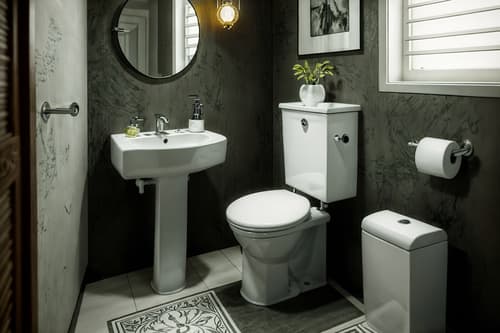 photo from pinterest of eclectic-style interior designed (toilet interior) with toilet with toilet seat up and toilet paper hanger and sink with tap and toilet with toilet seat up. . . cinematic photo, highly detailed, cinematic lighting, ultra-detailed, ultrarealistic, photorealism, 8k. trending on pinterest. eclectic interior design style. masterpiece, cinematic light, ultrarealistic+, photorealistic+, 8k, raw photo, realistic, sharp focus on eyes, (symmetrical eyes), (intact eyes), hyperrealistic, highest quality, best quality, , highly detailed, masterpiece, best quality, extremely detailed 8k wallpaper, masterpiece, best quality, ultra-detailed, best shadow, detailed background, detailed face, detailed eyes, high contrast, best illumination, detailed face, dulux, caustic, dynamic angle, detailed glow. dramatic lighting. highly detailed, insanely detailed hair, symmetrical, intricate details, professionally retouched, 8k high definition. strong bokeh. award winning photo.