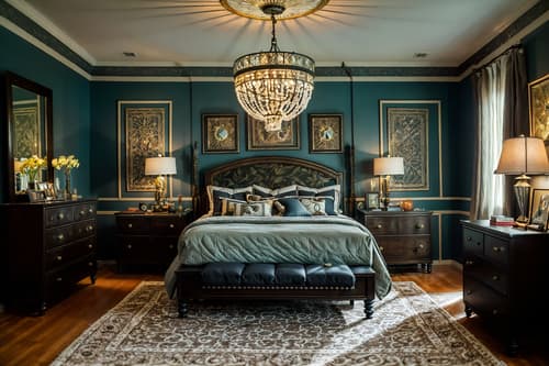photo from pinterest of eclectic-style interior designed (bedroom interior) with dresser closet and bedside table or night stand and mirror and bed and headboard and accent chair and night light and storage bench or ottoman. . . cinematic photo, highly detailed, cinematic lighting, ultra-detailed, ultrarealistic, photorealism, 8k. trending on pinterest. eclectic interior design style. masterpiece, cinematic light, ultrarealistic+, photorealistic+, 8k, raw photo, realistic, sharp focus on eyes, (symmetrical eyes), (intact eyes), hyperrealistic, highest quality, best quality, , highly detailed, masterpiece, best quality, extremely detailed 8k wallpaper, masterpiece, best quality, ultra-detailed, best shadow, detailed background, detailed face, detailed eyes, high contrast, best illumination, detailed face, dulux, caustic, dynamic angle, detailed glow. dramatic lighting. highly detailed, insanely detailed hair, symmetrical, intricate details, professionally retouched, 8k high definition. strong bokeh. award winning photo.
