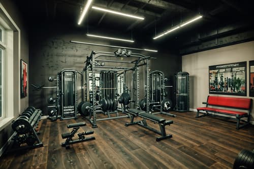 photo from pinterest of eclectic-style interior designed (fitness gym interior) with squat rack and crosstrainer and exercise bicycle and bench press and dumbbell stand and squat rack. . . cinematic photo, highly detailed, cinematic lighting, ultra-detailed, ultrarealistic, photorealism, 8k. trending on pinterest. eclectic interior design style. masterpiece, cinematic light, ultrarealistic+, photorealistic+, 8k, raw photo, realistic, sharp focus on eyes, (symmetrical eyes), (intact eyes), hyperrealistic, highest quality, best quality, , highly detailed, masterpiece, best quality, extremely detailed 8k wallpaper, masterpiece, best quality, ultra-detailed, best shadow, detailed background, detailed face, detailed eyes, high contrast, best illumination, detailed face, dulux, caustic, dynamic angle, detailed glow. dramatic lighting. highly detailed, insanely detailed hair, symmetrical, intricate details, professionally retouched, 8k high definition. strong bokeh. award winning photo.
