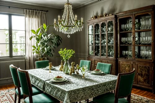 photo from pinterest of eclectic-style interior designed (dining room interior) with plant and light or chandelier and bookshelves and plates, cutlery and glasses on dining table and vase and dining table chairs and dining table and table cloth. . . cinematic photo, highly detailed, cinematic lighting, ultra-detailed, ultrarealistic, photorealism, 8k. trending on pinterest. eclectic interior design style. masterpiece, cinematic light, ultrarealistic+, photorealistic+, 8k, raw photo, realistic, sharp focus on eyes, (symmetrical eyes), (intact eyes), hyperrealistic, highest quality, best quality, , highly detailed, masterpiece, best quality, extremely detailed 8k wallpaper, masterpiece, best quality, ultra-detailed, best shadow, detailed background, detailed face, detailed eyes, high contrast, best illumination, detailed face, dulux, caustic, dynamic angle, detailed glow. dramatic lighting. highly detailed, insanely detailed hair, symmetrical, intricate details, professionally retouched, 8k high definition. strong bokeh. award winning photo.