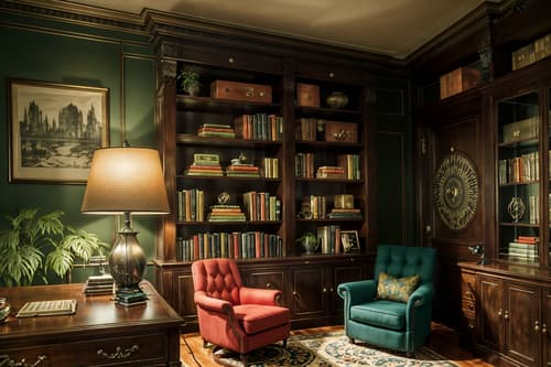 photo from pinterest of eclectic-style interior designed (study room interior) with desk lamp and lounge chair and bookshelves and cabinets and writing desk and office chair and plant and desk lamp. . . cinematic photo, highly detailed, cinematic lighting, ultra-detailed, ultrarealistic, photorealism, 8k. trending on pinterest. eclectic interior design style. masterpiece, cinematic light, ultrarealistic+, photorealistic+, 8k, raw photo, realistic, sharp focus on eyes, (symmetrical eyes), (intact eyes), hyperrealistic, highest quality, best quality, , highly detailed, masterpiece, best quality, extremely detailed 8k wallpaper, masterpiece, best quality, ultra-detailed, best shadow, detailed background, detailed face, detailed eyes, high contrast, best illumination, detailed face, dulux, caustic, dynamic angle, detailed glow. dramatic lighting. highly detailed, insanely detailed hair, symmetrical, intricate details, professionally retouched, 8k high definition. strong bokeh. award winning photo.