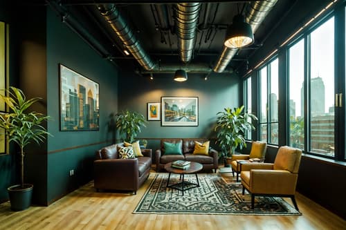 photo from pinterest of eclectic-style interior designed (office interior) with windows and seating area with sofa and computer desks and desk lamps and lounge chairs and cabinets and plants and office desks. . . cinematic photo, highly detailed, cinematic lighting, ultra-detailed, ultrarealistic, photorealism, 8k. trending on pinterest. eclectic interior design style. masterpiece, cinematic light, ultrarealistic+, photorealistic+, 8k, raw photo, realistic, sharp focus on eyes, (symmetrical eyes), (intact eyes), hyperrealistic, highest quality, best quality, , highly detailed, masterpiece, best quality, extremely detailed 8k wallpaper, masterpiece, best quality, ultra-detailed, best shadow, detailed background, detailed face, detailed eyes, high contrast, best illumination, detailed face, dulux, caustic, dynamic angle, detailed glow. dramatic lighting. highly detailed, insanely detailed hair, symmetrical, intricate details, professionally retouched, 8k high definition. strong bokeh. award winning photo.