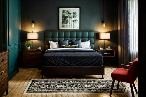 photo from pinterest of eclectic-style interior designed (hotel room interior) with bedside table or night stand and plant and bed and storage bench or ottoman and working desk with desk chair and night light and hotel bathroom and headboard. . . cinematic photo, highly detailed, cinematic lighting, ultra-detailed, ultrarealistic, photorealism, 8k. trending on pinterest. eclectic interior design style. masterpiece, cinematic light, ultrarealistic+, photorealistic+, 8k, raw photo, realistic, sharp focus on eyes, (symmetrical eyes), (intact eyes), hyperrealistic, highest quality, best quality, , highly detailed, masterpiece, best quality, extremely detailed 8k wallpaper, masterpiece, best quality, ultra-detailed, best shadow, detailed background, detailed face, detailed eyes, high contrast, best illumination, detailed face, dulux, caustic, dynamic angle, detailed glow. dramatic lighting. highly detailed, insanely detailed hair, symmetrical, intricate details, professionally retouched, 8k high definition. strong bokeh. award winning photo.