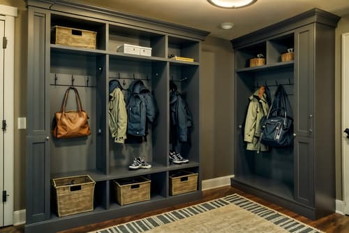 photo from pinterest of contemporary-style interior designed (mudroom interior) with wall hooks for coats and a bench and cabinets and storage drawers and storage baskets and high up storage and cubbies and shelves for shoes. . with . . cinematic photo, highly detailed, cinematic lighting, ultra-detailed, ultrarealistic, photorealism, 8k. trending on pinterest. contemporary interior design style. masterpiece, cinematic light, ultrarealistic+, photorealistic+, 8k, raw photo, realistic, sharp focus on eyes, (symmetrical eyes), (intact eyes), hyperrealistic, highest quality, best quality, , highly detailed, masterpiece, best quality, extremely detailed 8k wallpaper, masterpiece, best quality, ultra-detailed, best shadow, detailed background, detailed face, detailed eyes, high contrast, best illumination, detailed face, dulux, caustic, dynamic angle, detailed glow. dramatic lighting. highly detailed, insanely detailed hair, symmetrical, intricate details, professionally retouched, 8k high definition. strong bokeh. award winning photo.