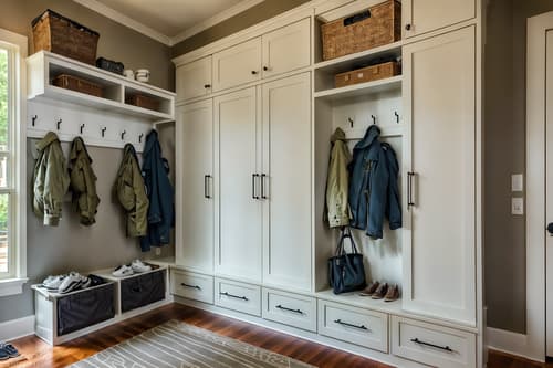 photo from pinterest of contemporary-style interior designed (mudroom interior) with wall hooks for coats and a bench and cabinets and storage drawers and storage baskets and high up storage and cubbies and shelves for shoes. . with . . cinematic photo, highly detailed, cinematic lighting, ultra-detailed, ultrarealistic, photorealism, 8k. trending on pinterest. contemporary interior design style. masterpiece, cinematic light, ultrarealistic+, photorealistic+, 8k, raw photo, realistic, sharp focus on eyes, (symmetrical eyes), (intact eyes), hyperrealistic, highest quality, best quality, , highly detailed, masterpiece, best quality, extremely detailed 8k wallpaper, masterpiece, best quality, ultra-detailed, best shadow, detailed background, detailed face, detailed eyes, high contrast, best illumination, detailed face, dulux, caustic, dynamic angle, detailed glow. dramatic lighting. highly detailed, insanely detailed hair, symmetrical, intricate details, professionally retouched, 8k high definition. strong bokeh. award winning photo.