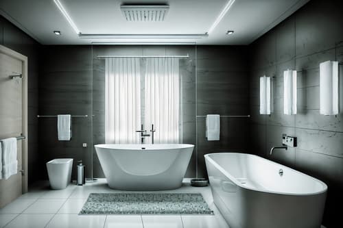 photo from pinterest of contemporary-style interior designed (bathroom interior) with bath rail and waste basket and bathroom sink with faucet and bathtub and toilet seat and bathroom cabinet and shower and bath towel. . with . . cinematic photo, highly detailed, cinematic lighting, ultra-detailed, ultrarealistic, photorealism, 8k. trending on pinterest. contemporary interior design style. masterpiece, cinematic light, ultrarealistic+, photorealistic+, 8k, raw photo, realistic, sharp focus on eyes, (symmetrical eyes), (intact eyes), hyperrealistic, highest quality, best quality, , highly detailed, masterpiece, best quality, extremely detailed 8k wallpaper, masterpiece, best quality, ultra-detailed, best shadow, detailed background, detailed face, detailed eyes, high contrast, best illumination, detailed face, dulux, caustic, dynamic angle, detailed glow. dramatic lighting. highly detailed, insanely detailed hair, symmetrical, intricate details, professionally retouched, 8k high definition. strong bokeh. award winning photo.