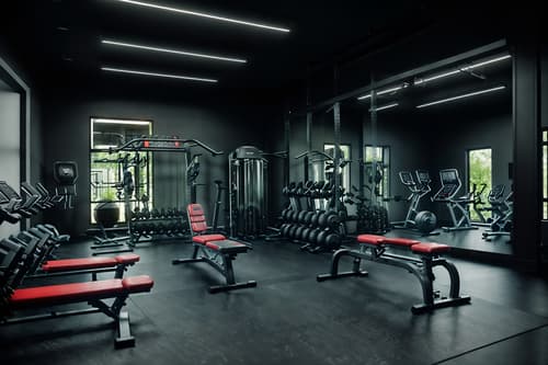 photo from pinterest of contemporary-style interior designed (fitness gym interior) with exercise bicycle and squat rack and dumbbell stand and crosstrainer and bench press and exercise bicycle. . with . . cinematic photo, highly detailed, cinematic lighting, ultra-detailed, ultrarealistic, photorealism, 8k. trending on pinterest. contemporary interior design style. masterpiece, cinematic light, ultrarealistic+, photorealistic+, 8k, raw photo, realistic, sharp focus on eyes, (symmetrical eyes), (intact eyes), hyperrealistic, highest quality, best quality, , highly detailed, masterpiece, best quality, extremely detailed 8k wallpaper, masterpiece, best quality, ultra-detailed, best shadow, detailed background, detailed face, detailed eyes, high contrast, best illumination, detailed face, dulux, caustic, dynamic angle, detailed glow. dramatic lighting. highly detailed, insanely detailed hair, symmetrical, intricate details, professionally retouched, 8k high definition. strong bokeh. award winning photo.