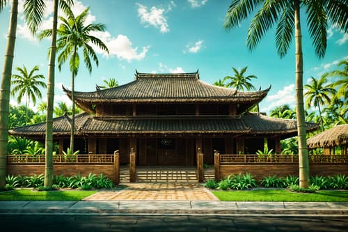 photo from pinterest of tropical-style exterior designed (house exterior exterior) . with cane motifs and bamboo and lattice prints and palm trees and wicker and teak and palm leaves and rattan. . cinematic photo, highly detailed, cinematic lighting, ultra-detailed, ultrarealistic, photorealism, 8k. trending on pinterest. tropical exterior design style. masterpiece, cinematic light, ultrarealistic+, photorealistic+, 8k, raw photo, realistic, sharp focus on eyes, (symmetrical eyes), (intact eyes), hyperrealistic, highest quality, best quality, , highly detailed, masterpiece, best quality, extremely detailed 8k wallpaper, masterpiece, best quality, ultra-detailed, best shadow, detailed background, detailed face, detailed eyes, high contrast, best illumination, detailed face, dulux, caustic, dynamic angle, detailed glow. dramatic lighting. highly detailed, insanely detailed hair, symmetrical, intricate details, professionally retouched, 8k high definition. strong bokeh. award winning photo.