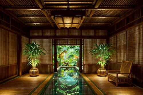 photo from pinterest of tropical-style interior designed (onsen interior) . with palm leaves and bamboo and rattan and lattice prints and cane motifs and wicker and teak and palm trees. . cinematic photo, highly detailed, cinematic lighting, ultra-detailed, ultrarealistic, photorealism, 8k. trending on pinterest. tropical interior design style. masterpiece, cinematic light, ultrarealistic+, photorealistic+, 8k, raw photo, realistic, sharp focus on eyes, (symmetrical eyes), (intact eyes), hyperrealistic, highest quality, best quality, , highly detailed, masterpiece, best quality, extremely detailed 8k wallpaper, masterpiece, best quality, ultra-detailed, best shadow, detailed background, detailed face, detailed eyes, high contrast, best illumination, detailed face, dulux, caustic, dynamic angle, detailed glow. dramatic lighting. highly detailed, insanely detailed hair, symmetrical, intricate details, professionally retouched, 8k high definition. strong bokeh. award winning photo.