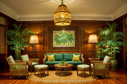 photo from pinterest of tropical-style interior designed (hotel lobby interior) with hanging lamps and sofas and plant and check in desk and rug and coffee tables and lounge chairs and furniture. . with wicker and palm trees and teak and lattice prints and cane motifs and rattan and palm leaves and bamboo. . cinematic photo, highly detailed, cinematic lighting, ultra-detailed, ultrarealistic, photorealism, 8k. trending on pinterest. tropical interior design style. masterpiece, cinematic light, ultrarealistic+, photorealistic+, 8k, raw photo, realistic, sharp focus on eyes, (symmetrical eyes), (intact eyes), hyperrealistic, highest quality, best quality, , highly detailed, masterpiece, best quality, extremely detailed 8k wallpaper, masterpiece, best quality, ultra-detailed, best shadow, detailed background, detailed face, detailed eyes, high contrast, best illumination, detailed face, dulux, caustic, dynamic angle, detailed glow. dramatic lighting. highly detailed, insanely detailed hair, symmetrical, intricate details, professionally retouched, 8k high definition. strong bokeh. award winning photo.