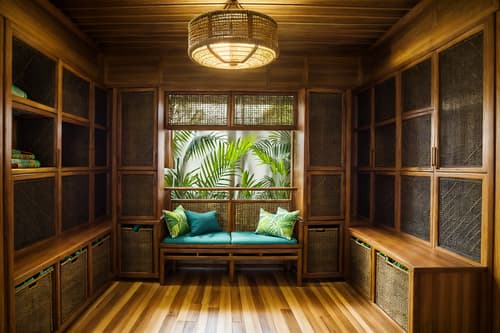 photo from pinterest of tropical-style interior designed (drop zone interior) with wall hooks for coats and a bench and storage drawers and high up storage and cubbies and cabinets and storage baskets and shelves for shoes. . with teak and palm trees and rattan and bamboo and cane motifs and palm leaves and wicker and lattice prints. . cinematic photo, highly detailed, cinematic lighting, ultra-detailed, ultrarealistic, photorealism, 8k. trending on pinterest. tropical interior design style. masterpiece, cinematic light, ultrarealistic+, photorealistic+, 8k, raw photo, realistic, sharp focus on eyes, (symmetrical eyes), (intact eyes), hyperrealistic, highest quality, best quality, , highly detailed, masterpiece, best quality, extremely detailed 8k wallpaper, masterpiece, best quality, ultra-detailed, best shadow, detailed background, detailed face, detailed eyes, high contrast, best illumination, detailed face, dulux, caustic, dynamic angle, detailed glow. dramatic lighting. highly detailed, insanely detailed hair, symmetrical, intricate details, professionally retouched, 8k high definition. strong bokeh. award winning photo.