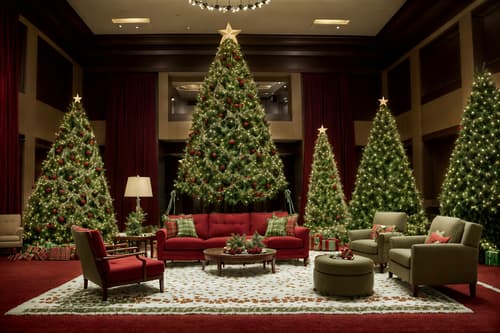 photo from pinterest of christmas-style interior designed (hotel lobby interior) with hanging lamps and sofas and coffee tables and lounge chairs and furniture and plant and rug and check in desk. . with a few big socks hanging and snow outside and giftwrapped gifts and plaid rugs and tie pinecones and berries and christmas ornaments and berries and greenery draped and ribbons. . cinematic photo, highly detailed, cinematic lighting, ultra-detailed, ultrarealistic, photorealism, 8k. trending on pinterest. christmas interior design style. masterpiece, cinematic light, ultrarealistic+, photorealistic+, 8k, raw photo, realistic, sharp focus on eyes, (symmetrical eyes), (intact eyes), hyperrealistic, highest quality, best quality, , highly detailed, masterpiece, best quality, extremely detailed 8k wallpaper, masterpiece, best quality, ultra-detailed, best shadow, detailed background, detailed face, detailed eyes, high contrast, best illumination, detailed face, dulux, caustic, dynamic angle, detailed glow. dramatic lighting. highly detailed, insanely detailed hair, symmetrical, intricate details, professionally retouched, 8k high definition. strong bokeh. award winning photo.