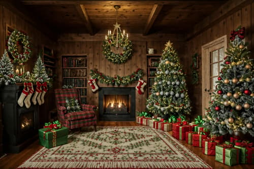 photo from pinterest of christmas-style interior designed (attic interior) . with giftwrapped gifts and christmas ornaments and tie pinecones and berries and ribbons and a few big socks hanging and plaid rugs and snow outside and berries and greenery draped. . cinematic photo, highly detailed, cinematic lighting, ultra-detailed, ultrarealistic, photorealism, 8k. trending on pinterest. christmas interior design style. masterpiece, cinematic light, ultrarealistic+, photorealistic+, 8k, raw photo, realistic, sharp focus on eyes, (symmetrical eyes), (intact eyes), hyperrealistic, highest quality, best quality, , highly detailed, masterpiece, best quality, extremely detailed 8k wallpaper, masterpiece, best quality, ultra-detailed, best shadow, detailed background, detailed face, detailed eyes, high contrast, best illumination, detailed face, dulux, caustic, dynamic angle, detailed glow. dramatic lighting. highly detailed, insanely detailed hair, symmetrical, intricate details, professionally retouched, 8k high definition. strong bokeh. award winning photo.