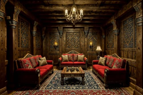 photo from pinterest of medieval-style interior designed (gaming room interior) . with castle interior and heavy furniture pieces and castle interior and stone walls and upholstery on chairs and sofas and deep colors like red, gold, or blue and intricate wooden inlay designs and carvings and timber walls. . cinematic photo, highly detailed, cinematic lighting, ultra-detailed, ultrarealistic, photorealism, 8k. trending on pinterest. medieval interior design style. masterpiece, cinematic light, ultrarealistic+, photorealistic+, 8k, raw photo, realistic, sharp focus on eyes, (symmetrical eyes), (intact eyes), hyperrealistic, highest quality, best quality, , highly detailed, masterpiece, best quality, extremely detailed 8k wallpaper, masterpiece, best quality, ultra-detailed, best shadow, detailed background, detailed face, detailed eyes, high contrast, best illumination, detailed face, dulux, caustic, dynamic angle, detailed glow. dramatic lighting. highly detailed, insanely detailed hair, symmetrical, intricate details, professionally retouched, 8k high definition. strong bokeh. award winning photo.