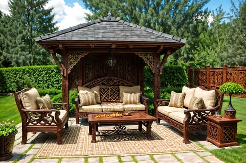 photo from pinterest of medieval-style designed (outdoor patio ) with barbeque or grill and plant and patio couch with pillows and deck with deck chairs and grass and barbeque or grill. . with intricate wooden inlay designs and carvings and heavy furniture pieces and carved wooden benches and carved wooden tables and carved wooden chairs and gothic appearance and castle and velvet, chenille, damask, and brocade draperies and fabrics. . cinematic photo, highly detailed, cinematic lighting, ultra-detailed, ultrarealistic, photorealism, 8k. trending on pinterest. medieval design style. masterpiece, cinematic light, ultrarealistic+, photorealistic+, 8k, raw photo, realistic, sharp focus on eyes, (symmetrical eyes), (intact eyes), hyperrealistic, highest quality, best quality, , highly detailed, masterpiece, best quality, extremely detailed 8k wallpaper, masterpiece, best quality, ultra-detailed, best shadow, detailed background, detailed face, detailed eyes, high contrast, best illumination, detailed face, dulux, caustic, dynamic angle, detailed glow. dramatic lighting. highly detailed, insanely detailed hair, symmetrical, intricate details, professionally retouched, 8k high definition. strong bokeh. award winning photo.