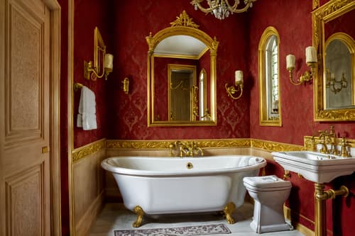 photo from pinterest of medieval-style interior designed (hotel bathroom interior) with bath towel and bathroom cabinet and toilet seat and bathroom sink with faucet and plant and bath rail and mirror and waste basket. . with deep colors like red, gold, or blue and stone walls and velvet, chenille, damask, and brocade draperies and fabrics and gothic appearance and upholstery on chairs and sofas and timber walls and stone or wooden floor and heavy furniture pieces. . cinematic photo, highly detailed, cinematic lighting, ultra-detailed, ultrarealistic, photorealism, 8k. trending on pinterest. medieval interior design style. masterpiece, cinematic light, ultrarealistic+, photorealistic+, 8k, raw photo, realistic, sharp focus on eyes, (symmetrical eyes), (intact eyes), hyperrealistic, highest quality, best quality, , highly detailed, masterpiece, best quality, extremely detailed 8k wallpaper, masterpiece, best quality, ultra-detailed, best shadow, detailed background, detailed face, detailed eyes, high contrast, best illumination, detailed face, dulux, caustic, dynamic angle, detailed glow. dramatic lighting. highly detailed, insanely detailed hair, symmetrical, intricate details, professionally retouched, 8k high definition. strong bokeh. award winning photo.