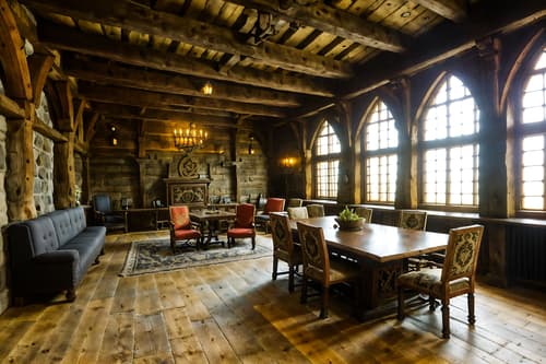 photo from pinterest of medieval-style interior designed (coworking space interior) with office desks and seating area with sofa and lounge chairs and office chairs and office desks. . with timber beams and castle interior and stone or wooden floor and upholstery on chairs and sofas and carved wooden tables and stone walls and carved wooden benches and velvet, chenille, damask, and brocade draperies and fabrics. . cinematic photo, highly detailed, cinematic lighting, ultra-detailed, ultrarealistic, photorealism, 8k. trending on pinterest. medieval interior design style. masterpiece, cinematic light, ultrarealistic+, photorealistic+, 8k, raw photo, realistic, sharp focus on eyes, (symmetrical eyes), (intact eyes), hyperrealistic, highest quality, best quality, , highly detailed, masterpiece, best quality, extremely detailed 8k wallpaper, masterpiece, best quality, ultra-detailed, best shadow, detailed background, detailed face, detailed eyes, high contrast, best illumination, detailed face, dulux, caustic, dynamic angle, detailed glow. dramatic lighting. highly detailed, insanely detailed hair, symmetrical, intricate details, professionally retouched, 8k high definition. strong bokeh. award winning photo.
