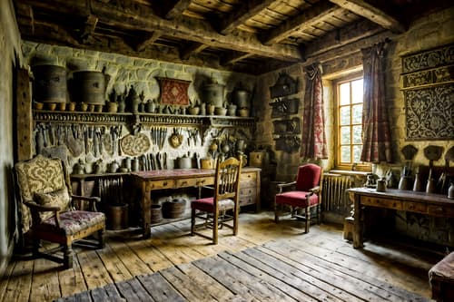 photo from pinterest of medieval-style interior designed (workshop interior) with messy and wooden workbench and tool wall and messy. . with castle interior and stone walls and timber walls and upholstery on chairs and sofas and velvet, chenille, damask, and brocade draperies and fabrics and medieval shields on the wall and heavy furniture pieces and deep colors like red, gold, or blue. . cinematic photo, highly detailed, cinematic lighting, ultra-detailed, ultrarealistic, photorealism, 8k. trending on pinterest. medieval interior design style. masterpiece, cinematic light, ultrarealistic+, photorealistic+, 8k, raw photo, realistic, sharp focus on eyes, (symmetrical eyes), (intact eyes), hyperrealistic, highest quality, best quality, , highly detailed, masterpiece, best quality, extremely detailed 8k wallpaper, masterpiece, best quality, ultra-detailed, best shadow, detailed background, detailed face, detailed eyes, high contrast, best illumination, detailed face, dulux, caustic, dynamic angle, detailed glow. dramatic lighting. highly detailed, insanely detailed hair, symmetrical, intricate details, professionally retouched, 8k high definition. strong bokeh. award winning photo.