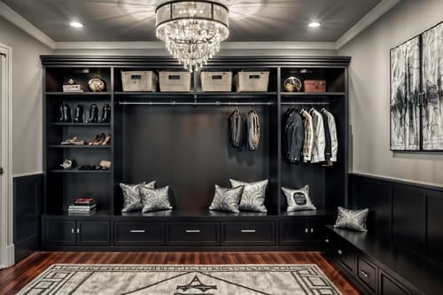 photo from pinterest of hollywood glam-style interior designed (drop zone interior) with high up storage and storage baskets and wall hooks for coats and a bench and lockers and storage drawers and shelves for shoes and cabinets. . . cinematic photo, highly detailed, cinematic lighting, ultra-detailed, ultrarealistic, photorealism, 8k. trending on pinterest. hollywood glam interior design style. masterpiece, cinematic light, ultrarealistic+, photorealistic+, 8k, raw photo, realistic, sharp focus on eyes, (symmetrical eyes), (intact eyes), hyperrealistic, highest quality, best quality, , highly detailed, masterpiece, best quality, extremely detailed 8k wallpaper, masterpiece, best quality, ultra-detailed, best shadow, detailed background, detailed face, detailed eyes, high contrast, best illumination, detailed face, dulux, caustic, dynamic angle, detailed glow. dramatic lighting. highly detailed, insanely detailed hair, symmetrical, intricate details, professionally retouched, 8k high definition. strong bokeh. award winning photo.