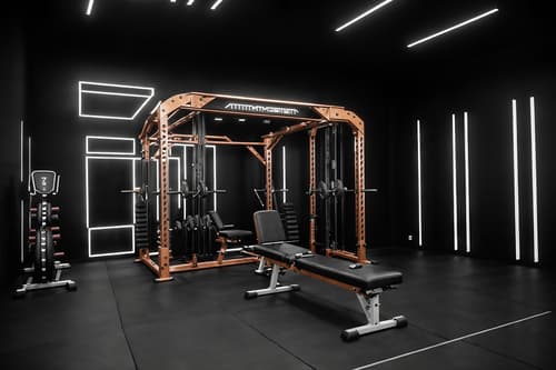 photo from pinterest of hollywood glam-style interior designed (fitness gym interior) with crosstrainer and bench press and dumbbell stand and squat rack and exercise bicycle and crosstrainer. . . cinematic photo, highly detailed, cinematic lighting, ultra-detailed, ultrarealistic, photorealism, 8k. trending on pinterest. hollywood glam interior design style. masterpiece, cinematic light, ultrarealistic+, photorealistic+, 8k, raw photo, realistic, sharp focus on eyes, (symmetrical eyes), (intact eyes), hyperrealistic, highest quality, best quality, , highly detailed, masterpiece, best quality, extremely detailed 8k wallpaper, masterpiece, best quality, ultra-detailed, best shadow, detailed background, detailed face, detailed eyes, high contrast, best illumination, detailed face, dulux, caustic, dynamic angle, detailed glow. dramatic lighting. highly detailed, insanely detailed hair, symmetrical, intricate details, professionally retouched, 8k high definition. strong bokeh. award winning photo.