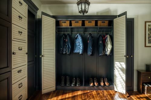 photo from pinterest of traditional-style interior designed (drop zone interior) with lockers and a bench and cubbies and storage drawers and high up storage and wall hooks for coats and cabinets and shelves for shoes. . . cinematic photo, highly detailed, cinematic lighting, ultra-detailed, ultrarealistic, photorealism, 8k. trending on pinterest. traditional interior design style. masterpiece, cinematic light, ultrarealistic+, photorealistic+, 8k, raw photo, realistic, sharp focus on eyes, (symmetrical eyes), (intact eyes), hyperrealistic, highest quality, best quality, , highly detailed, masterpiece, best quality, extremely detailed 8k wallpaper, masterpiece, best quality, ultra-detailed, best shadow, detailed background, detailed face, detailed eyes, high contrast, best illumination, detailed face, dulux, caustic, dynamic angle, detailed glow. dramatic lighting. highly detailed, insanely detailed hair, symmetrical, intricate details, professionally retouched, 8k high definition. strong bokeh. award winning photo.
