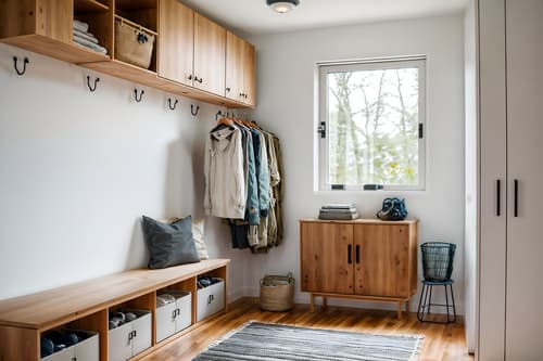 photo from pinterest of airbnb-style interior designed (drop zone interior) with a bench and cubbies and cabinets and wall hooks for coats and storage drawers and shelves for shoes and storage baskets and lockers. . with practicality and functionality and open and natural lighting and neutral walls and textures and natural materials and elements and scandinavian style and simple, clean lines and simplistic furniture and simple color palette and practicality and functionality. . cinematic photo, highly detailed, cinematic lighting, ultra-detailed, ultrarealistic, photorealism, 8k. trending on pinterest. airbnb interior design style. masterpiece, cinematic light, ultrarealistic+, photorealistic+, 8k, raw photo, realistic, sharp focus on eyes, (symmetrical eyes), (intact eyes), hyperrealistic, highest quality, best quality, , highly detailed, masterpiece, best quality, extremely detailed 8k wallpaper, masterpiece, best quality, ultra-detailed, best shadow, detailed background, detailed face, detailed eyes, high contrast, best illumination, detailed face, dulux, caustic, dynamic angle, detailed glow. dramatic lighting. highly detailed, insanely detailed hair, symmetrical, intricate details, professionally retouched, 8k high definition. strong bokeh. award winning photo.