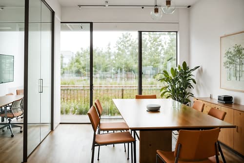 photo from pinterest of airbnb-style interior designed (meeting room interior) with glass walls and cabinets and plant and office chairs and glass doors and boardroom table and painting or photo on wall and vase. . with natural materials and elements and simple, clean lines and simplistic furniture and scandinavian style and open and natural lighting and neutral walls and textures and practicality and functionality and simple color palette and natural materials and elements. . cinematic photo, highly detailed, cinematic lighting, ultra-detailed, ultrarealistic, photorealism, 8k. trending on pinterest. airbnb interior design style. masterpiece, cinematic light, ultrarealistic+, photorealistic+, 8k, raw photo, realistic, sharp focus on eyes, (symmetrical eyes), (intact eyes), hyperrealistic, highest quality, best quality, , highly detailed, masterpiece, best quality, extremely detailed 8k wallpaper, masterpiece, best quality, ultra-detailed, best shadow, detailed background, detailed face, detailed eyes, high contrast, best illumination, detailed face, dulux, caustic, dynamic angle, detailed glow. dramatic lighting. highly detailed, insanely detailed hair, symmetrical, intricate details, professionally retouched, 8k high definition. strong bokeh. award winning photo.