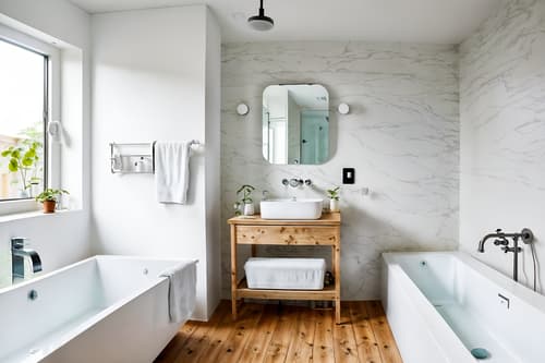 photo from pinterest of airbnb-style interior designed (hotel bathroom interior) with bathtub and waste basket and bath rail and toilet seat and plant and bathroom cabinet and bathroom sink with faucet and shower. . with open and natural lighting and natural materials and elements and practicality and functionality and simple color palette and neutral walls and textures and scandinavian style and simple, clean lines and simplistic furniture and open and natural lighting. . cinematic photo, highly detailed, cinematic lighting, ultra-detailed, ultrarealistic, photorealism, 8k. trending on pinterest. airbnb interior design style. masterpiece, cinematic light, ultrarealistic+, photorealistic+, 8k, raw photo, realistic, sharp focus on eyes, (symmetrical eyes), (intact eyes), hyperrealistic, highest quality, best quality, , highly detailed, masterpiece, best quality, extremely detailed 8k wallpaper, masterpiece, best quality, ultra-detailed, best shadow, detailed background, detailed face, detailed eyes, high contrast, best illumination, detailed face, dulux, caustic, dynamic angle, detailed glow. dramatic lighting. highly detailed, insanely detailed hair, symmetrical, intricate details, professionally retouched, 8k high definition. strong bokeh. award winning photo.