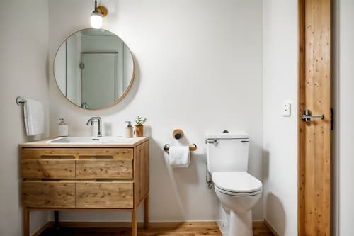 photo from pinterest of airbnb-style interior designed (toilet interior) with sink with tap and toilet with toilet seat up and toilet paper hanger and sink with tap. . with natural materials and elements and open and natural lighting and scandinavian style and simple, clean lines and simplistic furniture and practicality and functionality and simple color palette and neutral walls and textures and natural materials and elements. . cinematic photo, highly detailed, cinematic lighting, ultra-detailed, ultrarealistic, photorealism, 8k. trending on pinterest. airbnb interior design style. masterpiece, cinematic light, ultrarealistic+, photorealistic+, 8k, raw photo, realistic, sharp focus on eyes, (symmetrical eyes), (intact eyes), hyperrealistic, highest quality, best quality, , highly detailed, masterpiece, best quality, extremely detailed 8k wallpaper, masterpiece, best quality, ultra-detailed, best shadow, detailed background, detailed face, detailed eyes, high contrast, best illumination, detailed face, dulux, caustic, dynamic angle, detailed glow. dramatic lighting. highly detailed, insanely detailed hair, symmetrical, intricate details, professionally retouched, 8k high definition. strong bokeh. award winning photo.