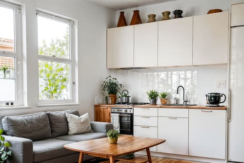 photo from pinterest of airbnb-style interior designed (kitchen living combo interior) with furniture and sink and occasional tables and refrigerator and coffee tables and worktops and sofa and plant. . with scandinavian style and natural materials and elements and simple color palette and practicality and functionality and neutral walls and textures and simple, clean lines and simplistic furniture and open and natural lighting and scandinavian style. . cinematic photo, highly detailed, cinematic lighting, ultra-detailed, ultrarealistic, photorealism, 8k. trending on pinterest. airbnb interior design style. masterpiece, cinematic light, ultrarealistic+, photorealistic+, 8k, raw photo, realistic, sharp focus on eyes, (symmetrical eyes), (intact eyes), hyperrealistic, highest quality, best quality, , highly detailed, masterpiece, best quality, extremely detailed 8k wallpaper, masterpiece, best quality, ultra-detailed, best shadow, detailed background, detailed face, detailed eyes, high contrast, best illumination, detailed face, dulux, caustic, dynamic angle, detailed glow. dramatic lighting. highly detailed, insanely detailed hair, symmetrical, intricate details, professionally retouched, 8k high definition. strong bokeh. award winning photo.