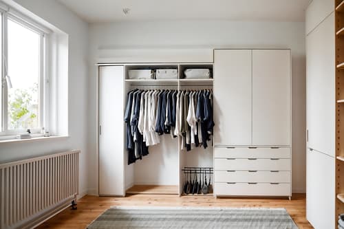 photo from pinterest of airbnb-style interior designed (walk in closet interior) . with practicality and functionality and simple color palette and open and natural lighting and scandinavian style and natural materials and elements and neutral walls and textures and simple, clean lines and simplistic furniture and practicality and functionality. . cinematic photo, highly detailed, cinematic lighting, ultra-detailed, ultrarealistic, photorealism, 8k. trending on pinterest. airbnb interior design style. masterpiece, cinematic light, ultrarealistic+, photorealistic+, 8k, raw photo, realistic, sharp focus on eyes, (symmetrical eyes), (intact eyes), hyperrealistic, highest quality, best quality, , highly detailed, masterpiece, best quality, extremely detailed 8k wallpaper, masterpiece, best quality, ultra-detailed, best shadow, detailed background, detailed face, detailed eyes, high contrast, best illumination, detailed face, dulux, caustic, dynamic angle, detailed glow. dramatic lighting. highly detailed, insanely detailed hair, symmetrical, intricate details, professionally retouched, 8k high definition. strong bokeh. award winning photo.