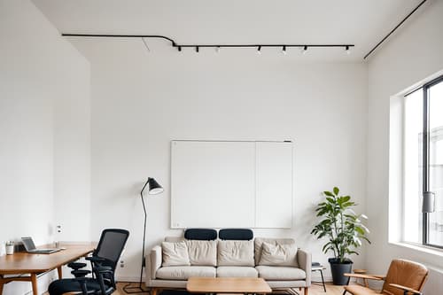 photo from pinterest of airbnb-style interior designed (coworking space interior) with office chairs and seating area with sofa and lounge chairs and office desks and office chairs. . with simple, clean lines and simplistic furniture and neutral walls and textures and practicality and functionality and natural materials and elements and simple color palette and scandinavian style and open and natural lighting and simple, clean lines and simplistic furniture. . cinematic photo, highly detailed, cinematic lighting, ultra-detailed, ultrarealistic, photorealism, 8k. trending on pinterest. airbnb interior design style. masterpiece, cinematic light, ultrarealistic+, photorealistic+, 8k, raw photo, realistic, sharp focus on eyes, (symmetrical eyes), (intact eyes), hyperrealistic, highest quality, best quality, , highly detailed, masterpiece, best quality, extremely detailed 8k wallpaper, masterpiece, best quality, ultra-detailed, best shadow, detailed background, detailed face, detailed eyes, high contrast, best illumination, detailed face, dulux, caustic, dynamic angle, detailed glow. dramatic lighting. highly detailed, insanely detailed hair, symmetrical, intricate details, professionally retouched, 8k high definition. strong bokeh. award winning photo.