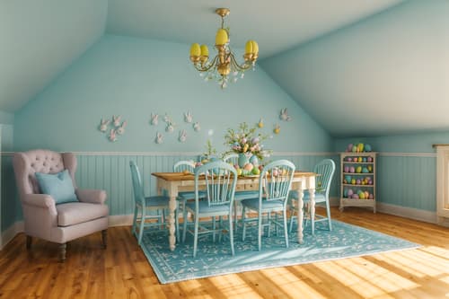 photo from pinterest of easter-style interior designed (attic interior) . with easter decorations and light blue colors and colorful easter eggs and spring decorations and flowers on table and easter decorations. . cinematic photo, highly detailed, cinematic lighting, ultra-detailed, ultrarealistic, photorealism, 8k. trending on pinterest. easter interior design style. masterpiece, cinematic light, ultrarealistic+, photorealistic+, 8k, raw photo, realistic, sharp focus on eyes, (symmetrical eyes), (intact eyes), hyperrealistic, highest quality, best quality, , highly detailed, masterpiece, best quality, extremely detailed 8k wallpaper, masterpiece, best quality, ultra-detailed, best shadow, detailed background, detailed face, detailed eyes, high contrast, best illumination, detailed face, dulux, caustic, dynamic angle, detailed glow. dramatic lighting. highly detailed, insanely detailed hair, symmetrical, intricate details, professionally retouched, 8k high definition. strong bokeh. award winning photo.