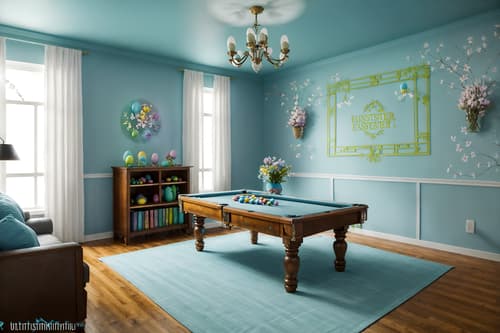 photo from pinterest of easter-style interior designed (gaming room interior) . with light blue colors and colorful easter eggs and flowers on table and easter decorations and spring decorations and light blue colors. . cinematic photo, highly detailed, cinematic lighting, ultra-detailed, ultrarealistic, photorealism, 8k. trending on pinterest. easter interior design style. masterpiece, cinematic light, ultrarealistic+, photorealistic+, 8k, raw photo, realistic, sharp focus on eyes, (symmetrical eyes), (intact eyes), hyperrealistic, highest quality, best quality, , highly detailed, masterpiece, best quality, extremely detailed 8k wallpaper, masterpiece, best quality, ultra-detailed, best shadow, detailed background, detailed face, detailed eyes, high contrast, best illumination, detailed face, dulux, caustic, dynamic angle, detailed glow. dramatic lighting. highly detailed, insanely detailed hair, symmetrical, intricate details, professionally retouched, 8k high definition. strong bokeh. award winning photo.