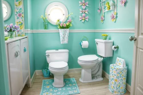 photo from pinterest of easter-style interior designed (toilet interior) with toilet paper hanger and toilet with toilet seat up and sink with tap and toilet paper hanger. . with flowers on table and light blue colors and easter decorations and spring decorations and colorful easter eggs and flowers on table. . cinematic photo, highly detailed, cinematic lighting, ultra-detailed, ultrarealistic, photorealism, 8k. trending on pinterest. easter interior design style. masterpiece, cinematic light, ultrarealistic+, photorealistic+, 8k, raw photo, realistic, sharp focus on eyes, (symmetrical eyes), (intact eyes), hyperrealistic, highest quality, best quality, , highly detailed, masterpiece, best quality, extremely detailed 8k wallpaper, masterpiece, best quality, ultra-detailed, best shadow, detailed background, detailed face, detailed eyes, high contrast, best illumination, detailed face, dulux, caustic, dynamic angle, detailed glow. dramatic lighting. highly detailed, insanely detailed hair, symmetrical, intricate details, professionally retouched, 8k high definition. strong bokeh. award winning photo.